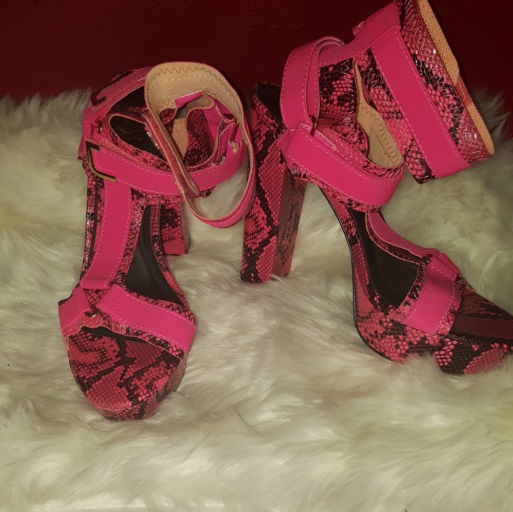 Pink and black heels